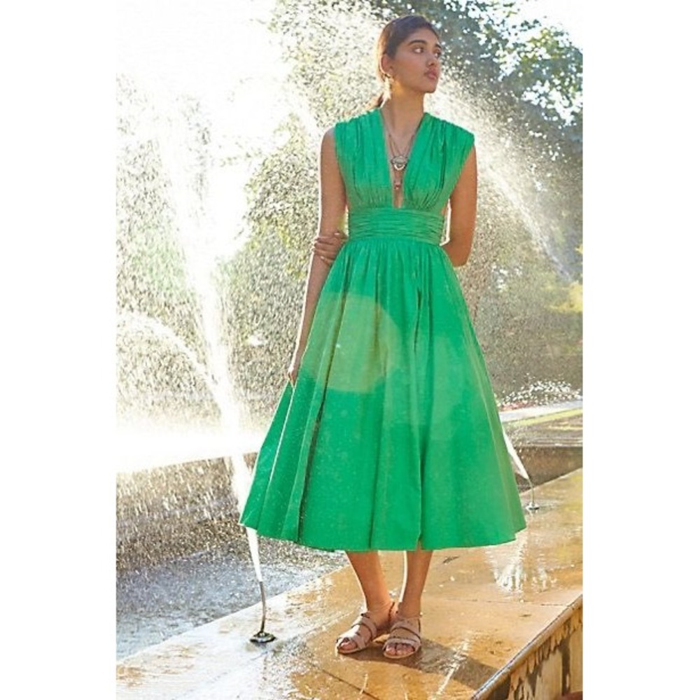 Tracy Reese Shirred Frock 4P Kelly Green Dress Balletcore NWT Runway 2015